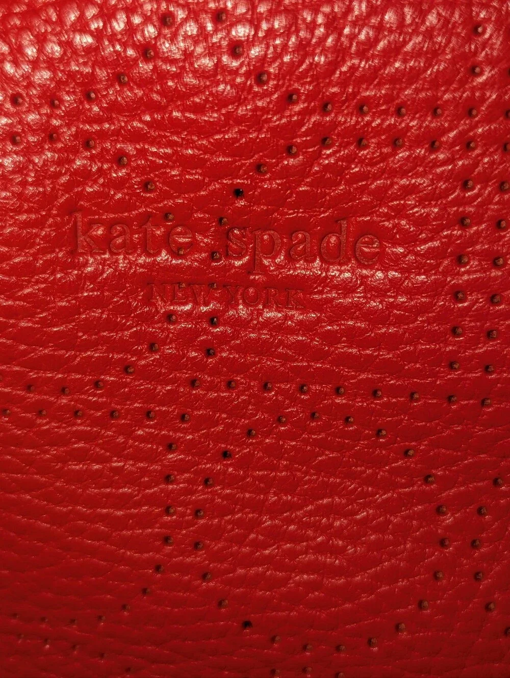 Kate Spade New York  Noel Rue Red Pebbled Perforated Leather Tote Bag.